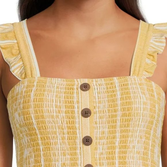 No Boundaries Juniors Button Front Smocked Romper, Sizes M - Picture 4 of 5